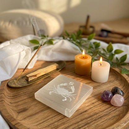 Cancer Zodiac Carved Selenite Plate