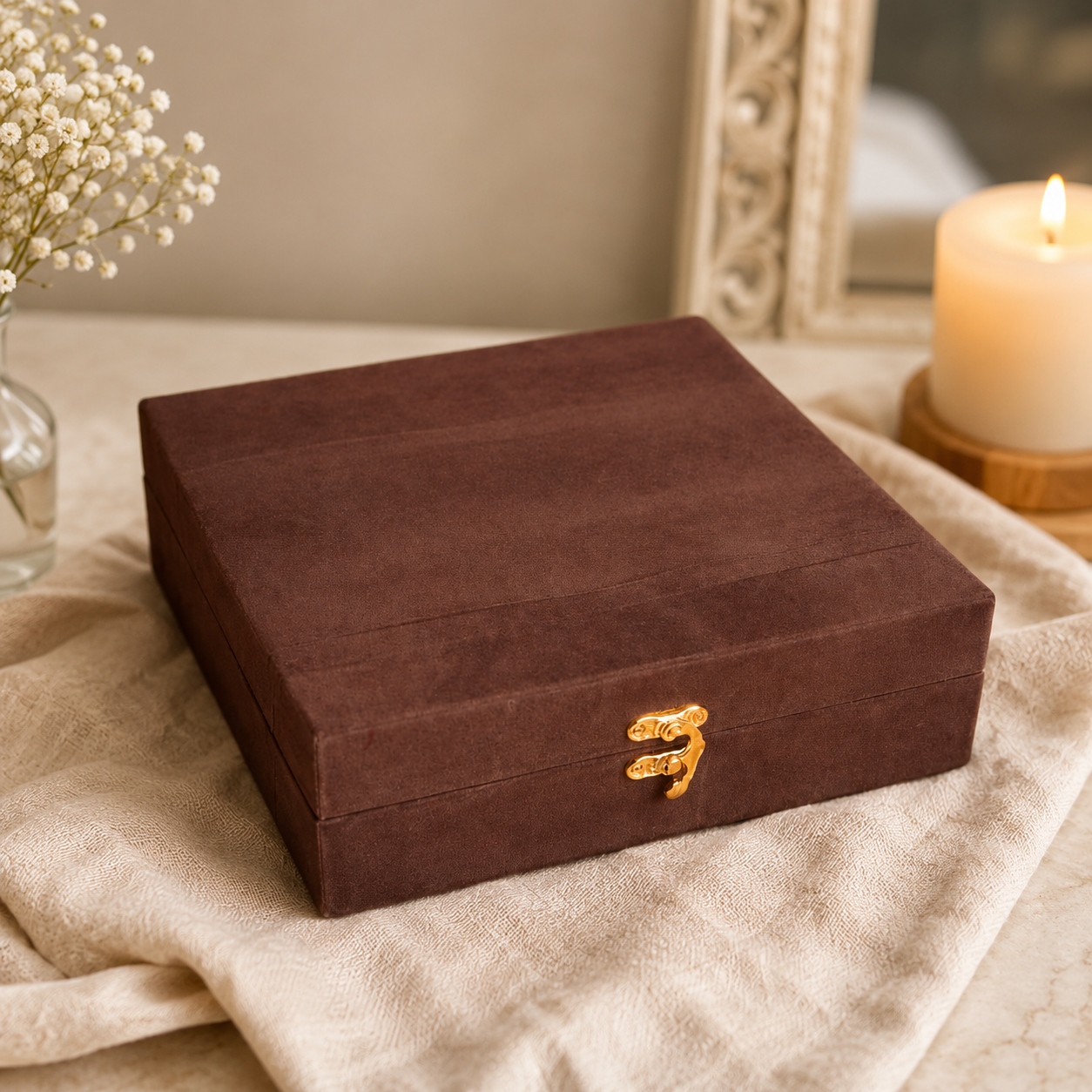 Peacock Design Puja Thali Set with Velvet Gift Box, Plate, Diya, Kalash, Ghanti & Dhup Dan