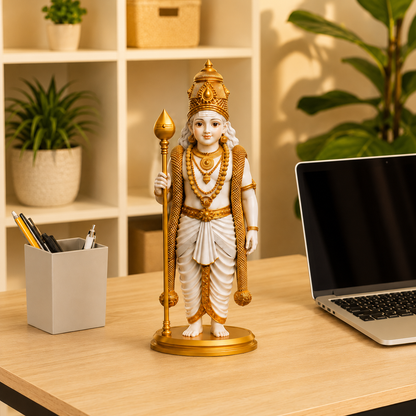 White & Gold Lord Murugan Statue for Home and Gifting