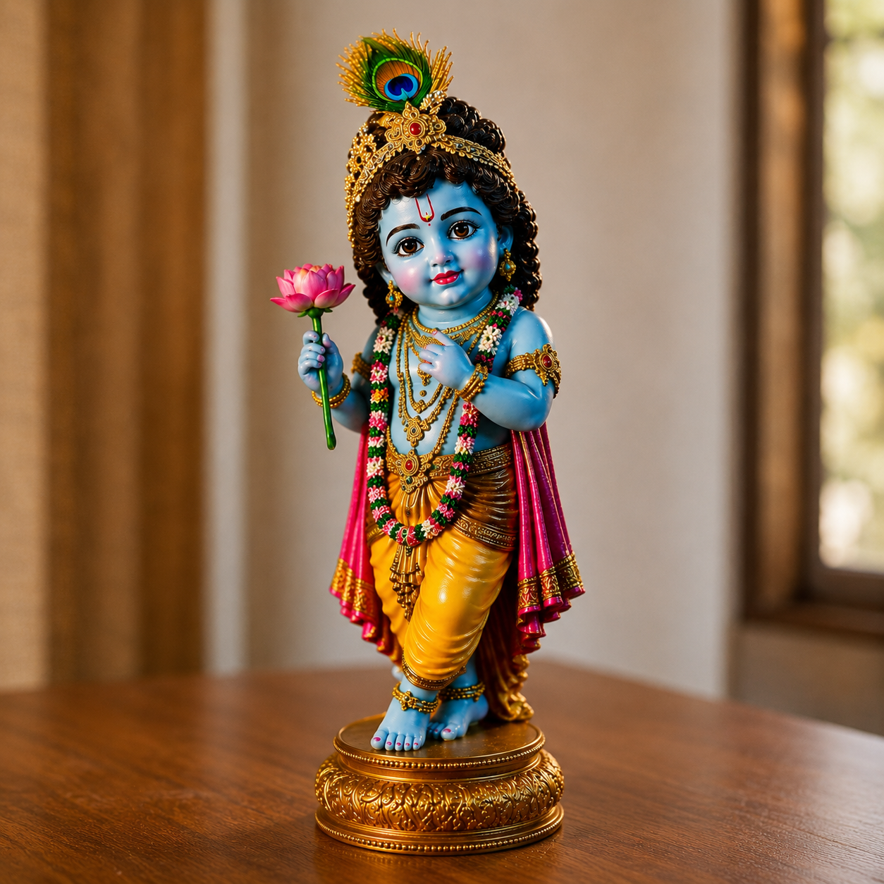 Little Krishna Idol With Lotus On Hand