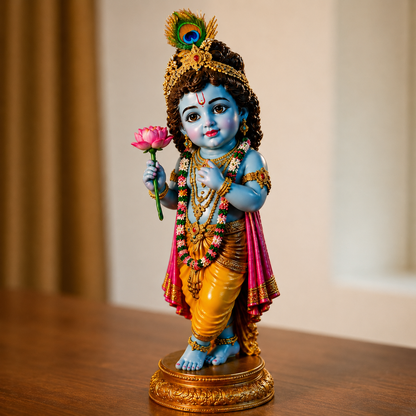 Little Krishna Idol With Lotus On Hand