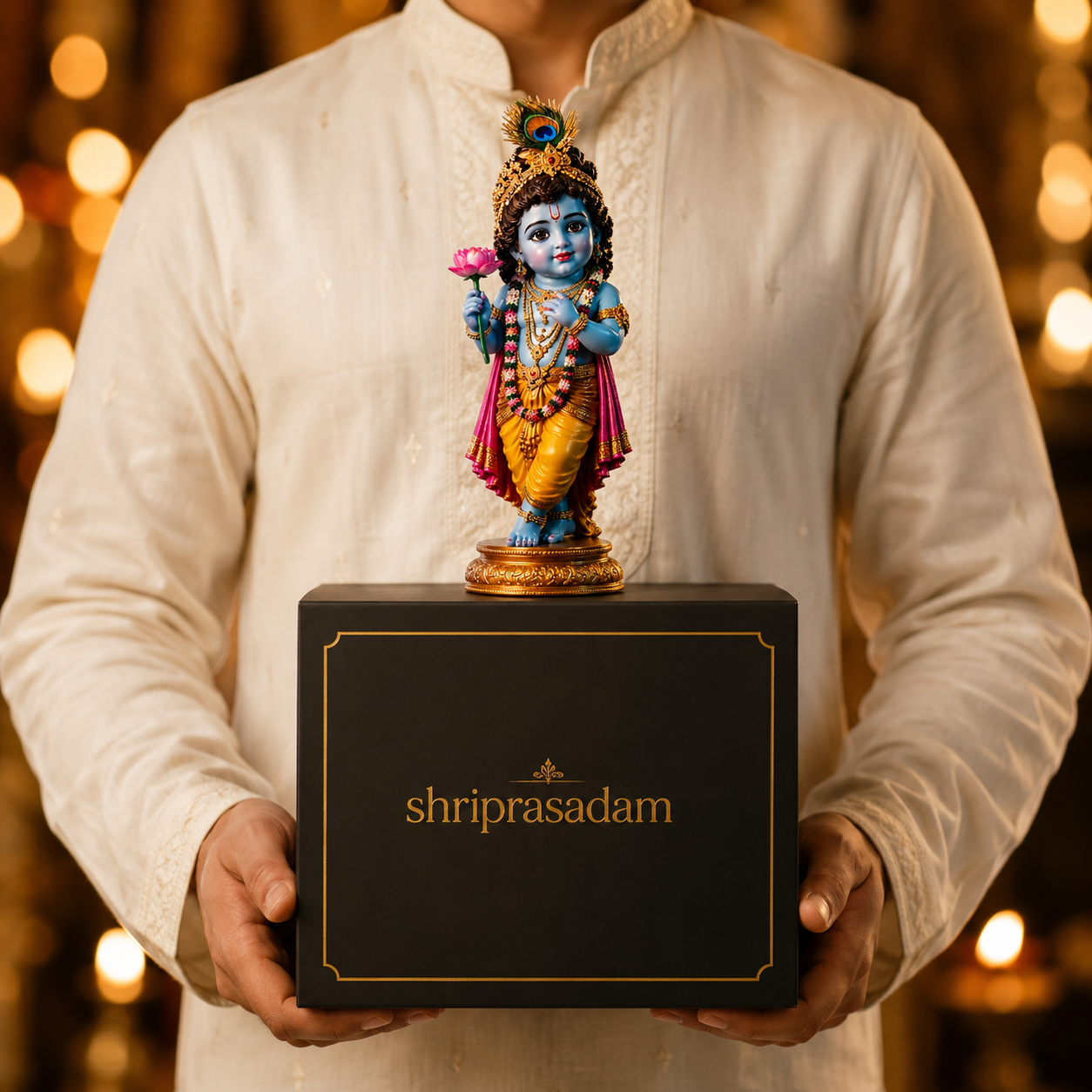 Little Krishna Idol With Lotus On Hand