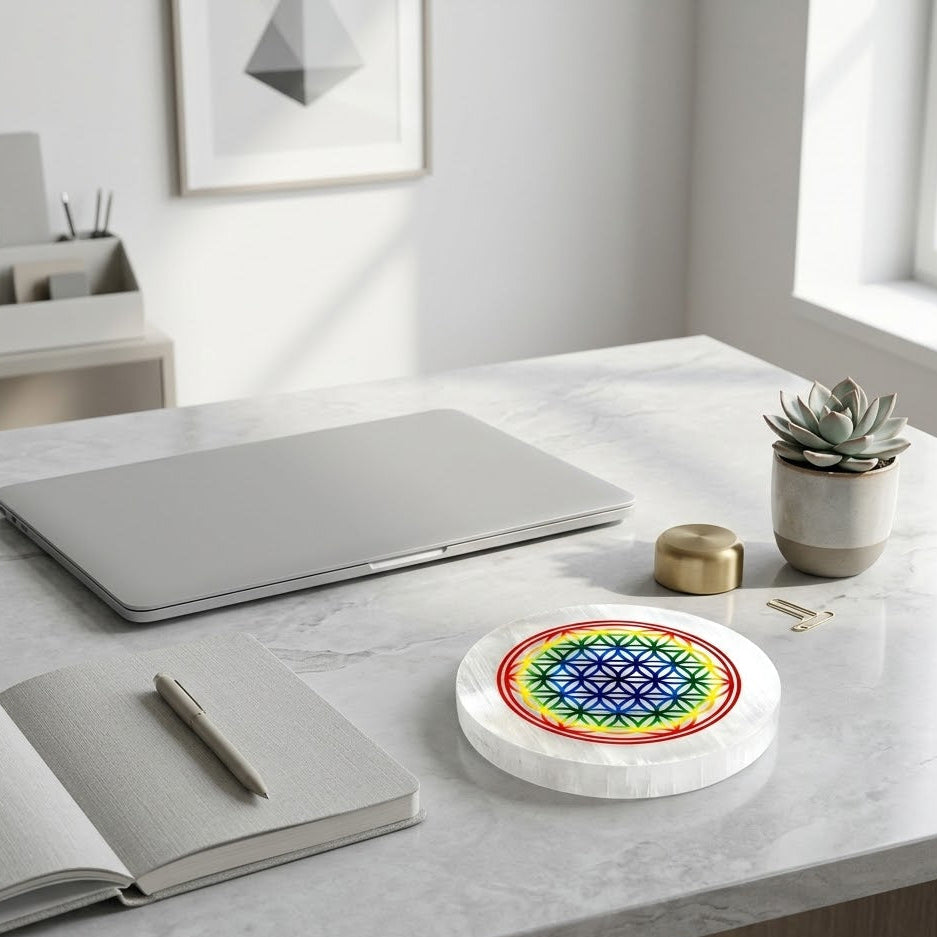 Flower of Life Selenite Charging Plate