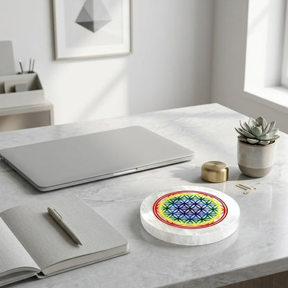Flower of Life Selenite Charging Plate