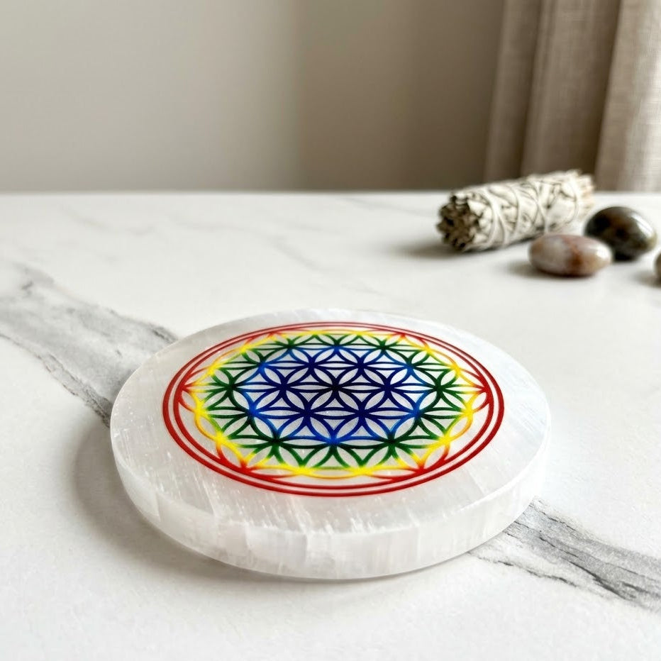 Flower of Life Selenite Charging Plate