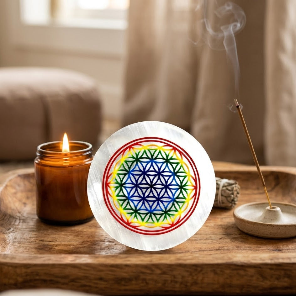 Flower of Life Selenite Charging Plate