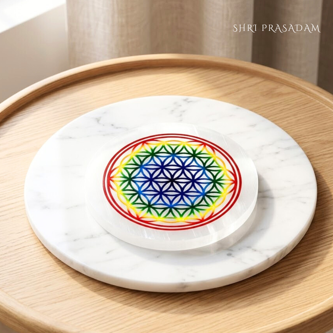 Flower of Life Selenite Charging Plate