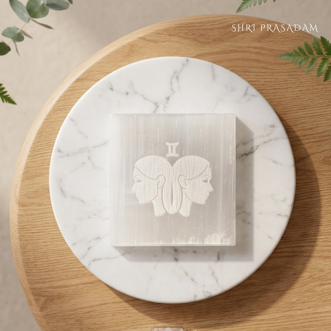 Gemini Zodiac Carved Selenite Plate