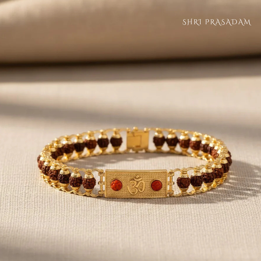 Gold Plated Rudraksh Bracelet with Embossed Om Symbol