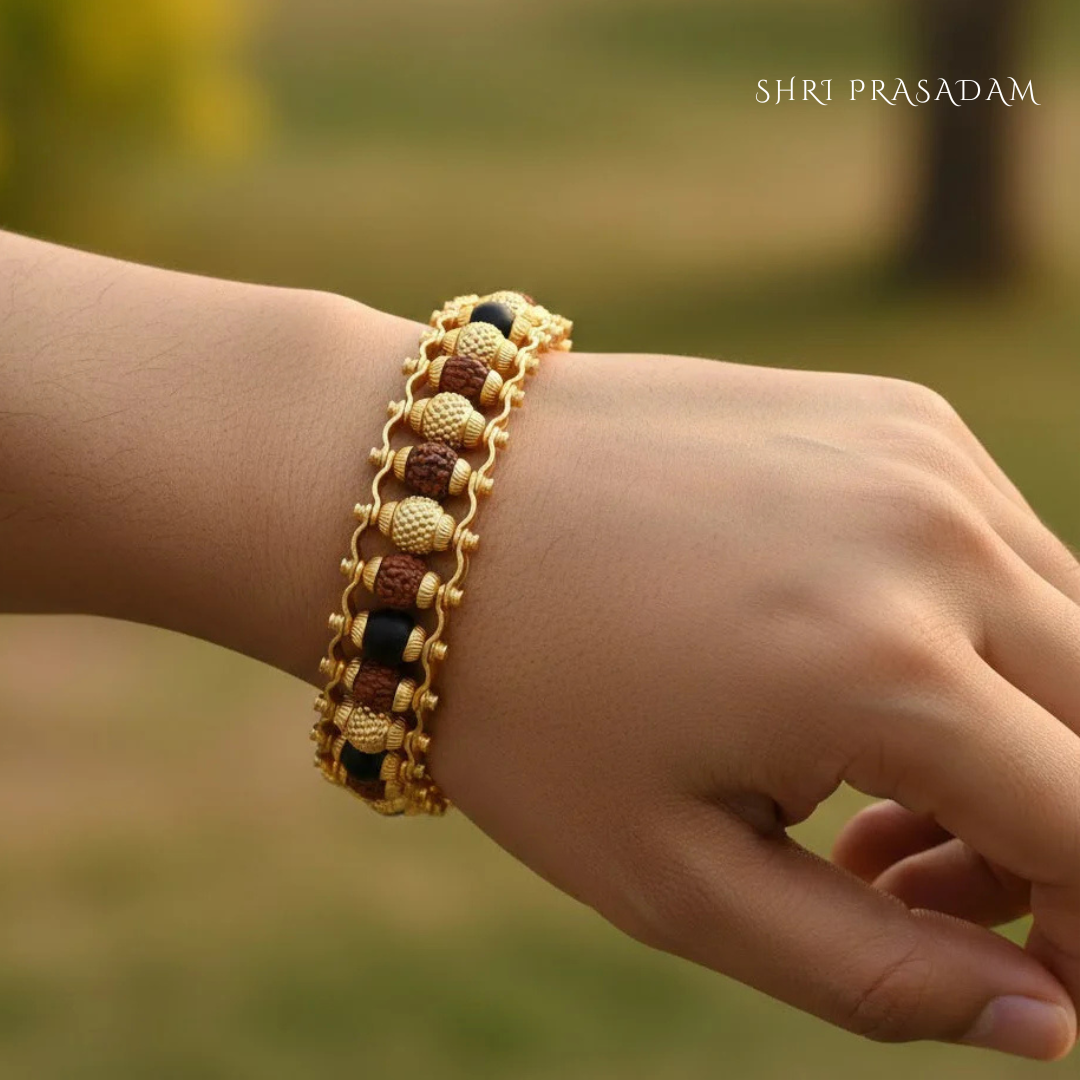 Gold Platted Rudraksha & Karungali Bracelet