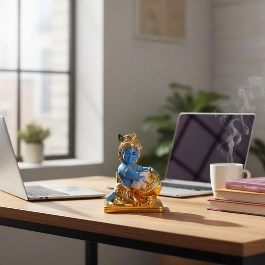 Gold Plated Makhan Krishna Idol