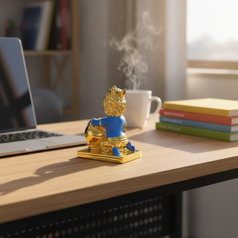 Gold Plated Makhan Krishna Idol