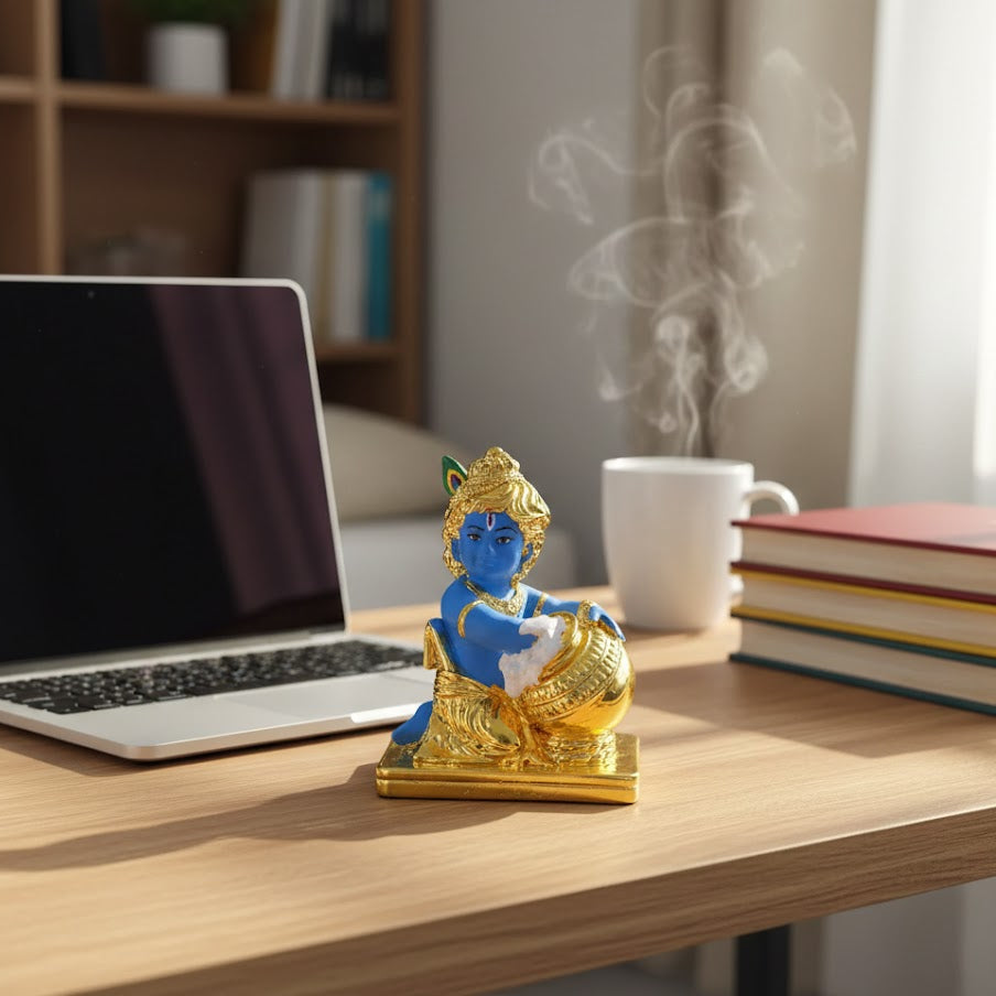 Gold Plated Makhan Krishna Idol