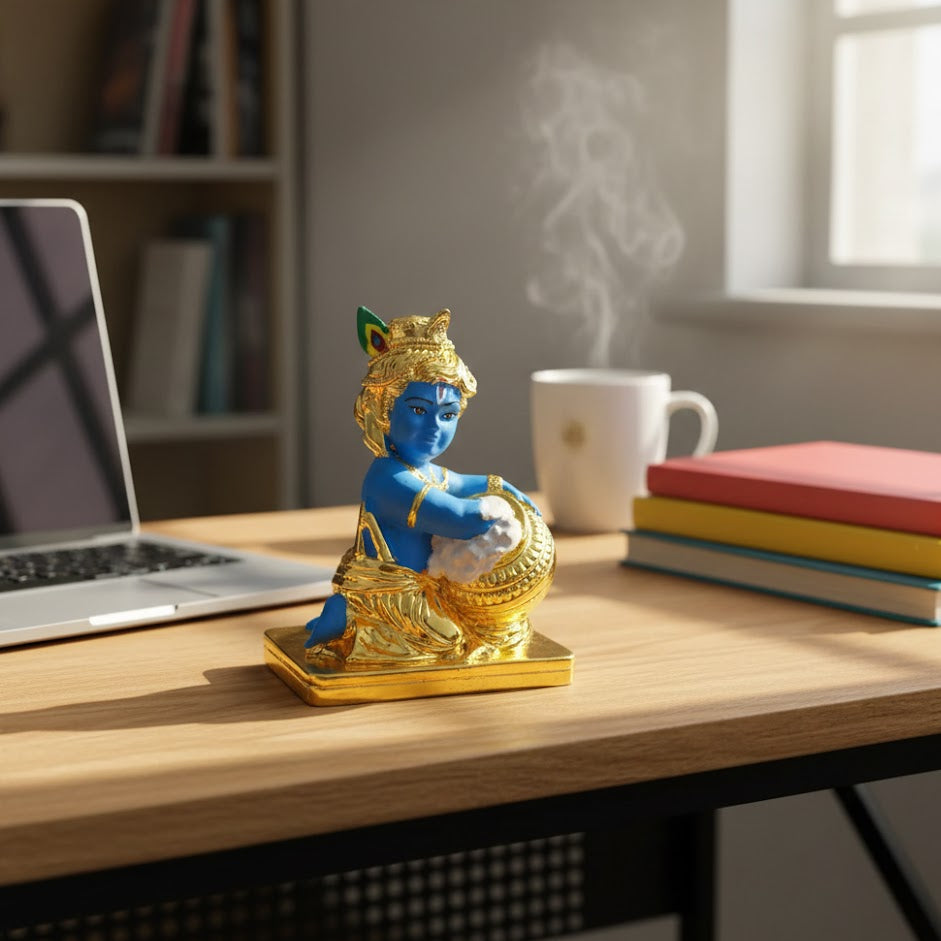 Gold Plated Makhan Krishna Idol