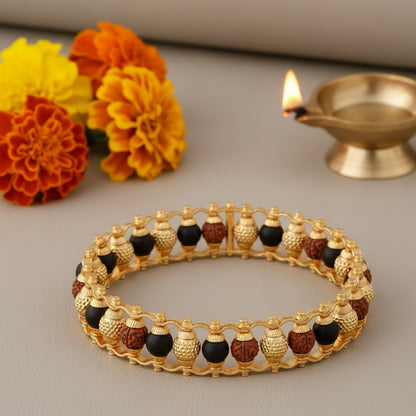 Gold Platted Rudraksha & Karungali Bracelet