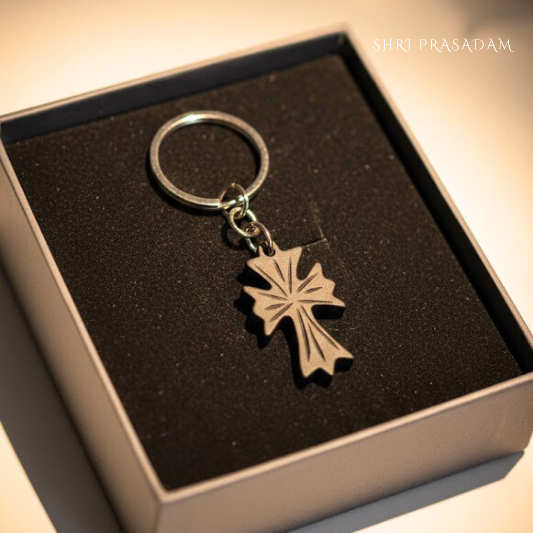 KARUNGALI WOOD CROSS KEYCHAIN