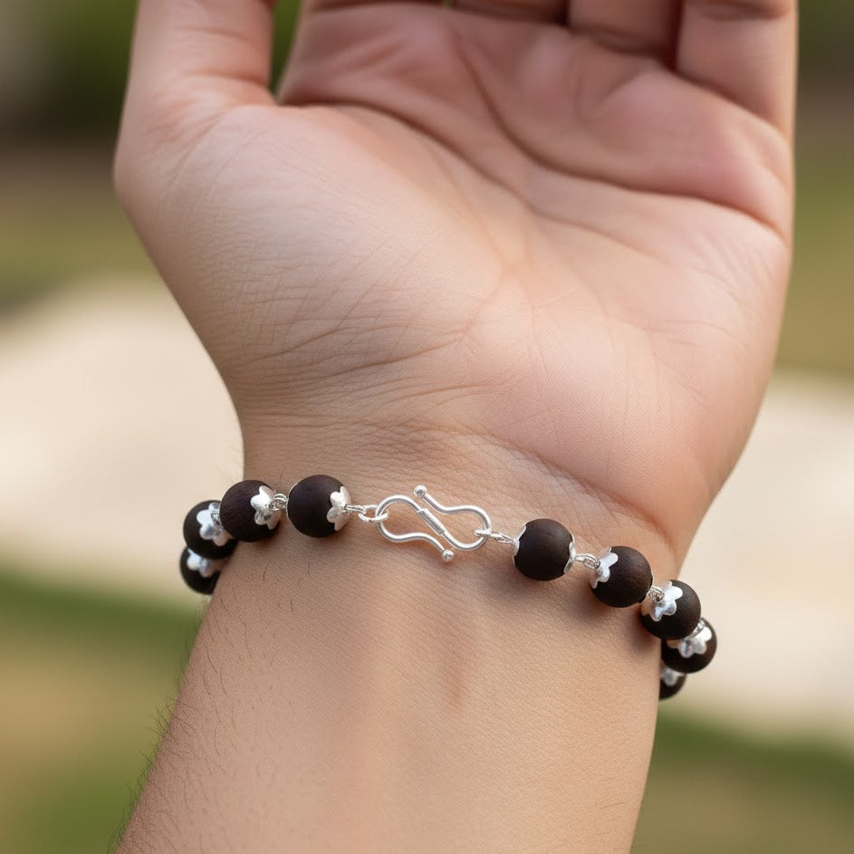 Karungali Bracelet with Silver Cap