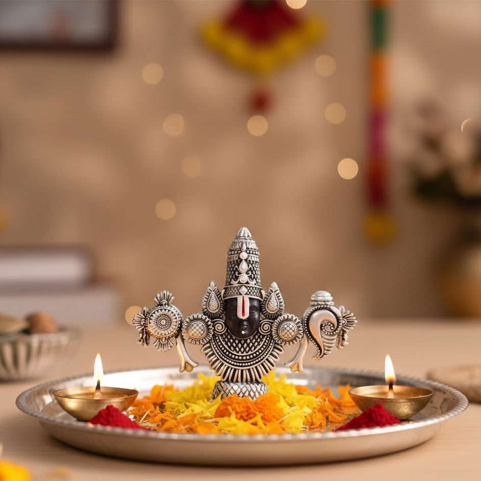 Lord Balaji Face Idol Silver-Plated