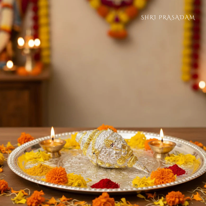 Metal Ganesha Shankh | Decorative Conch For Pooja, Home & Temple