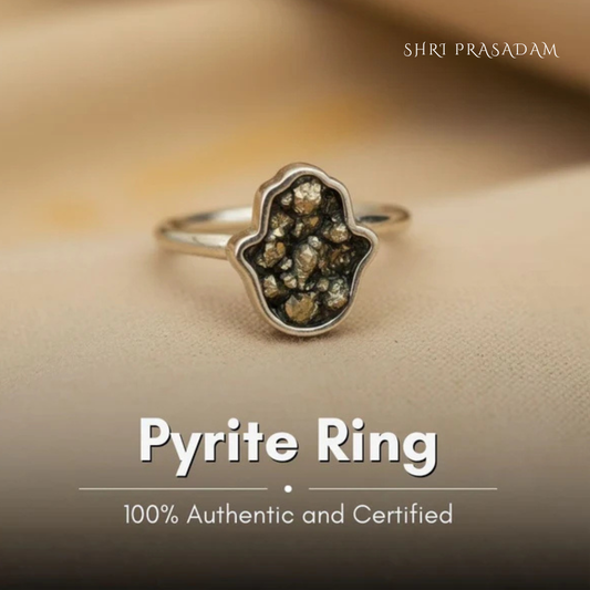Golden Hamsa Blessing Hand Shaped Raw Pyrite Ring