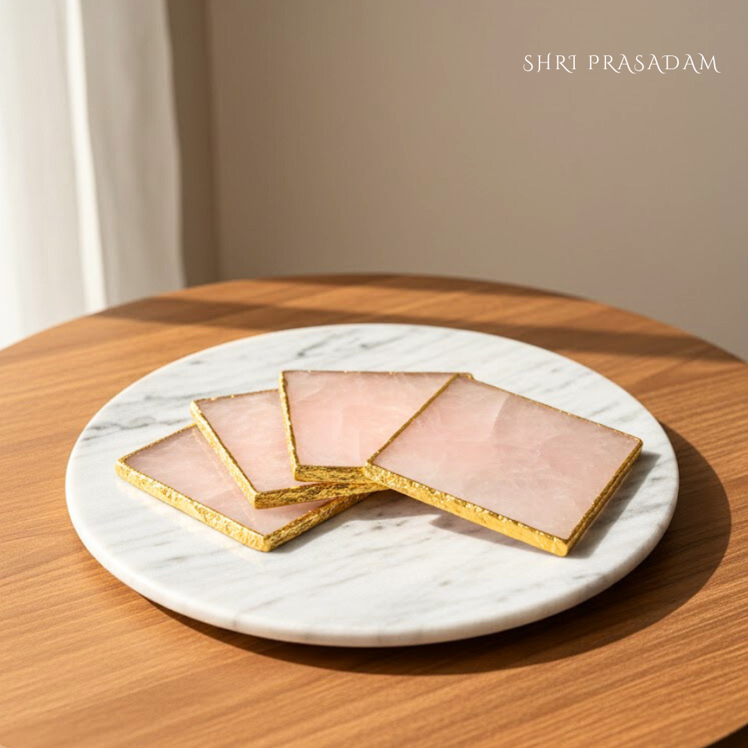 Rose Quartz Square Crystal Coasters