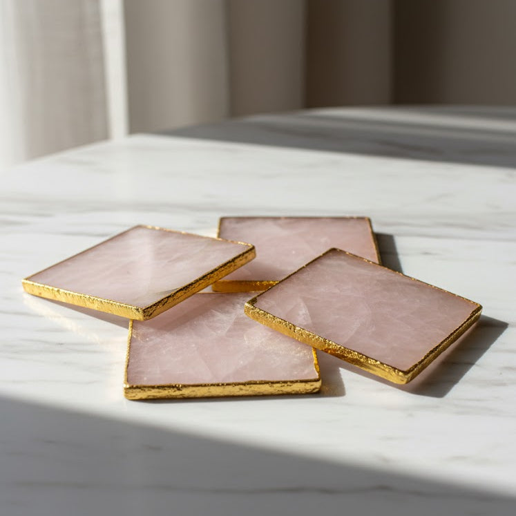 Rose Quartz Square Crystal Coasters