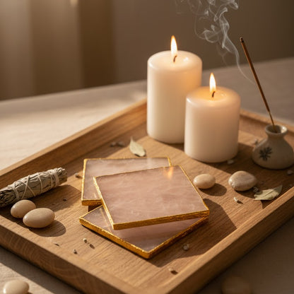 Rose Quartz Square Crystal Coasters