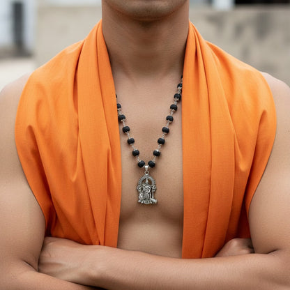 SILVER CAPPED KARUNGALI MALA WITH LORD MURUGAN PENDANT