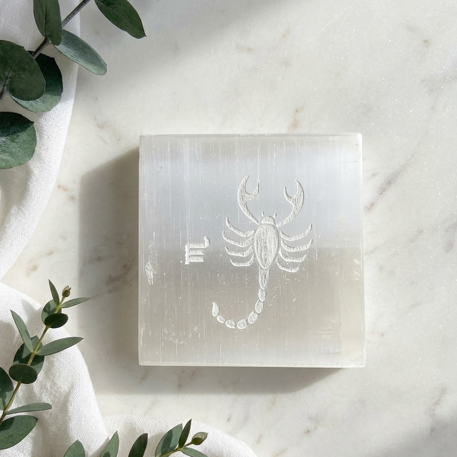 Scorpio Zodiac Carved Selenite Plate