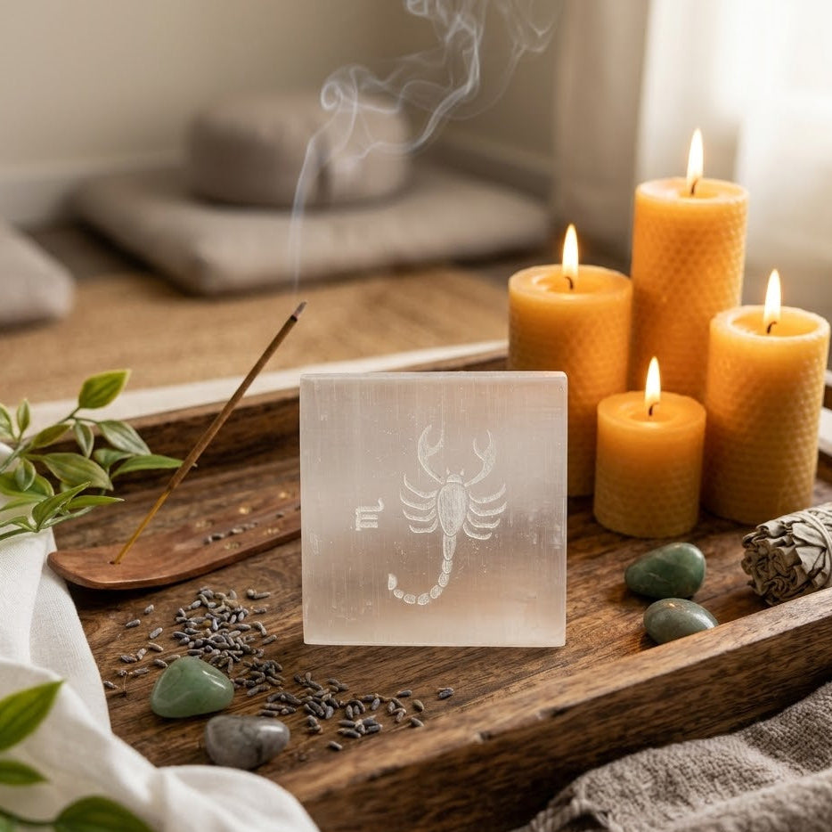 Scorpio Zodiac Carved Selenite Plate