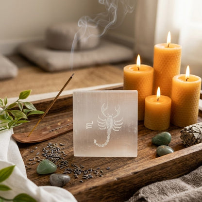 Scorpio Zodiac Carved Selenite Plate