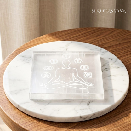 Selenite Charging Plate | Man Surrounded with Chakra Symbols & Eye of Horus