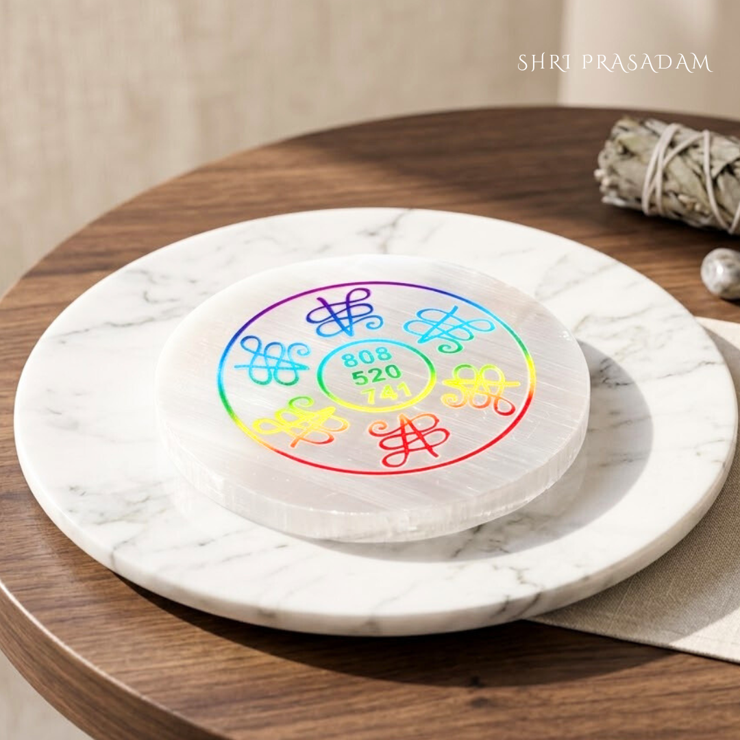 Selenite Charging Plate engraved with a powerful Zibu Healing Symbol