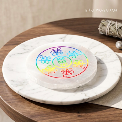 Selenite Charging Plate engraved with a powerful Zibu Healing Symbol