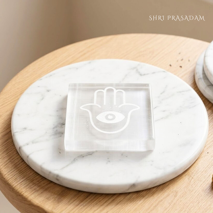 Selenite Charging Plate with Hamsa Symbol