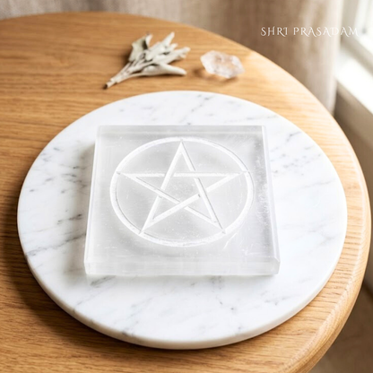 Selenite Charging Plate with Pentacle Symbol