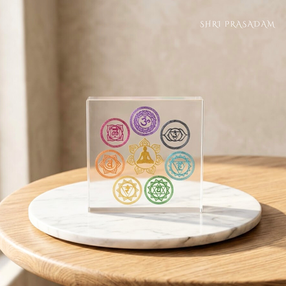 Selenite Square Plate | Seven Chakra Engraved