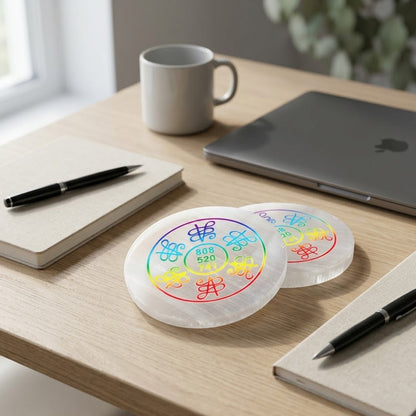 Selenite Charging Plate engraved with a powerful Zibu Healing Symbol