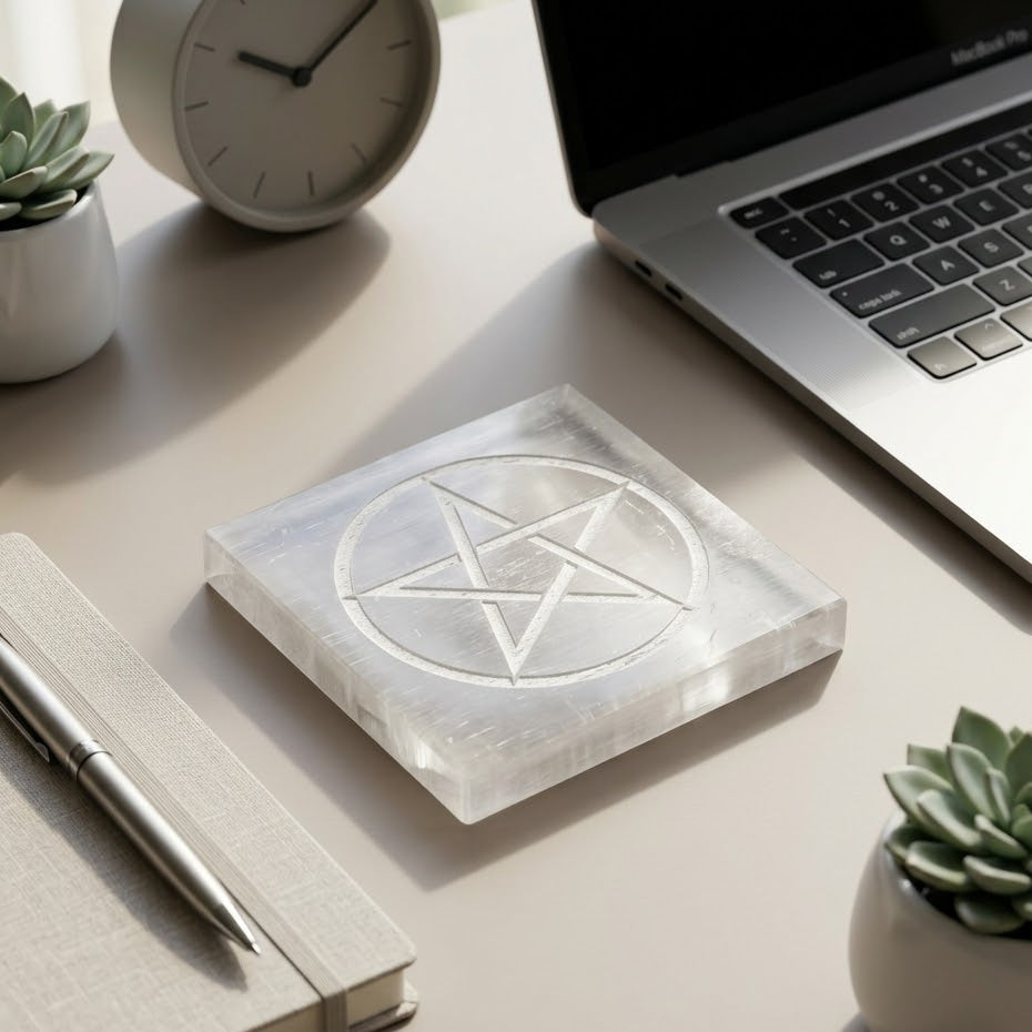 Selenite Charging Plate with Pentacle Symbol