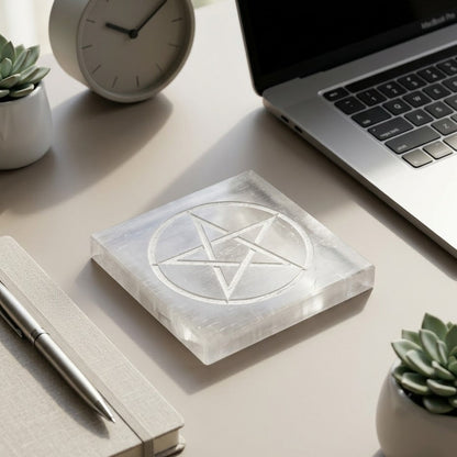 Selenite Charging Plate with Pentacle Symbol