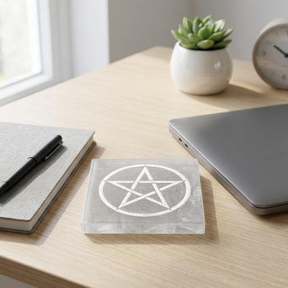 Selenite Charging Plate with Pentacle Symbol