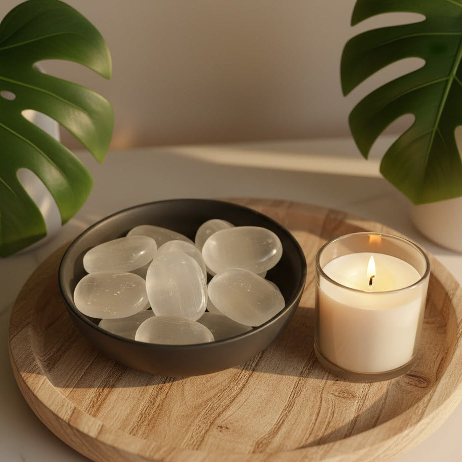 Selenite Palm Stone