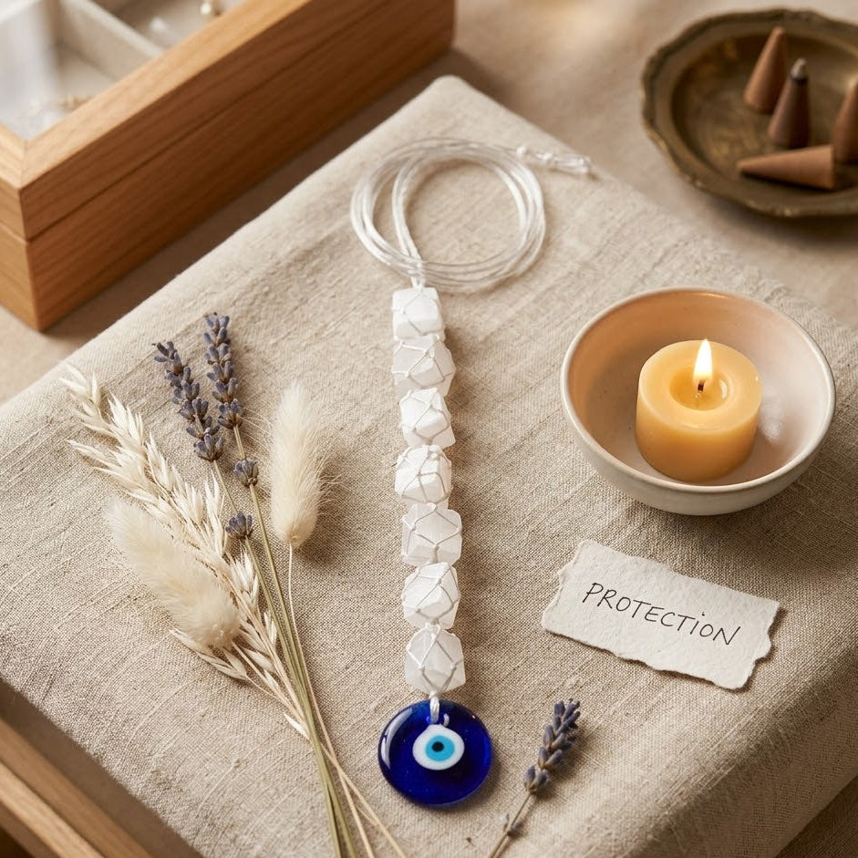Selenite with Evil Eye Protection Hanger