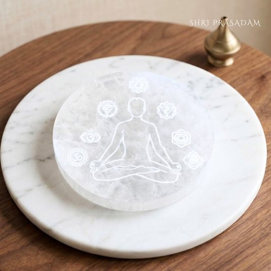 Seven Chakra Engraved Selenite Charging Platement