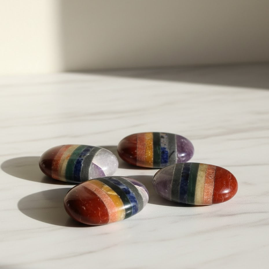 Seven Chakra Bonded Palm Stones