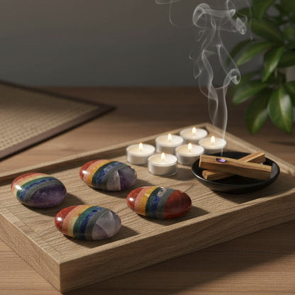 Seven Chakra Bonded Palm Stones