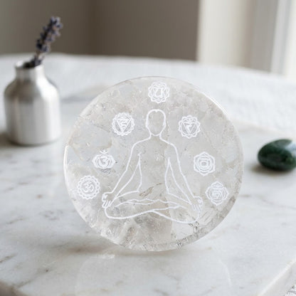Seven Chakra Engraved Selenite Charging Platement