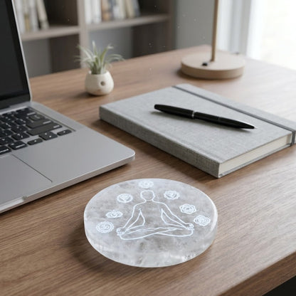 Seven Chakra Engraved Selenite Charging Platement