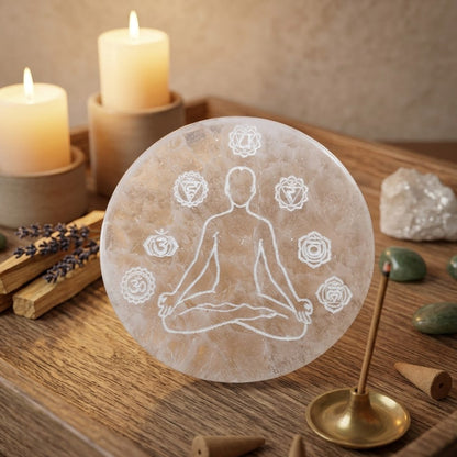 Seven Chakra Engraved Selenite Charging Platement