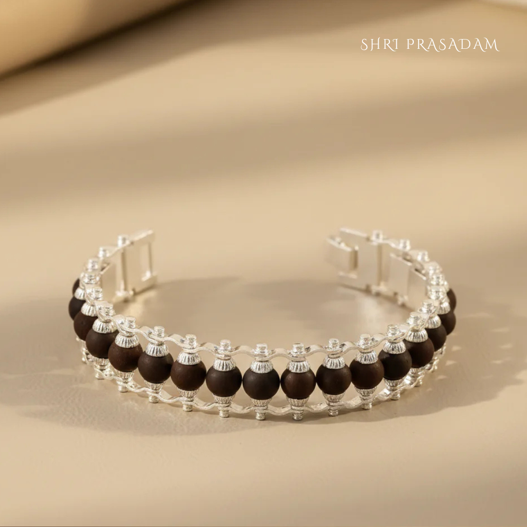 Silver Plated Karungali  bead bracelet